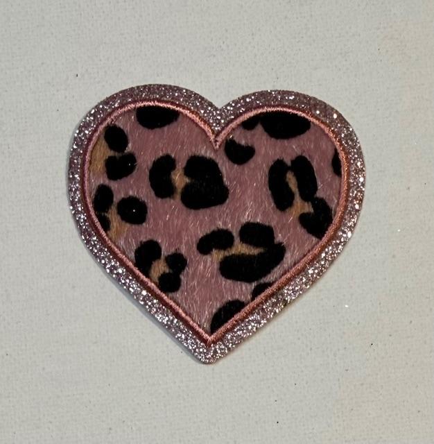 Pink cheetah heart, glitter outline hat patch
