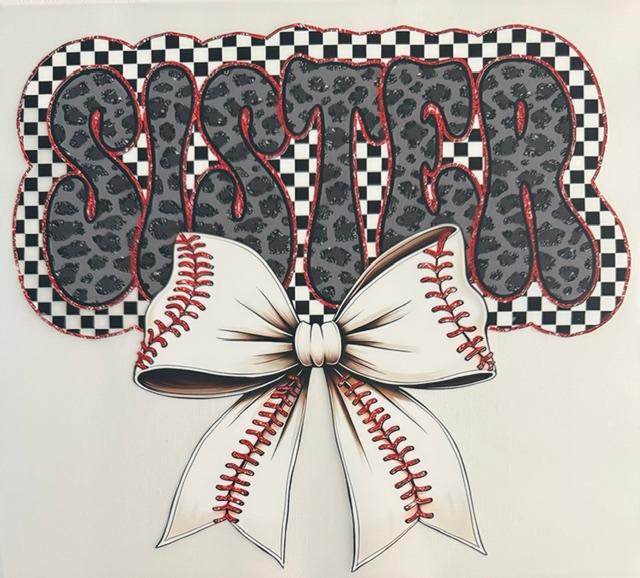 Sister - baseball - checkered, white bow