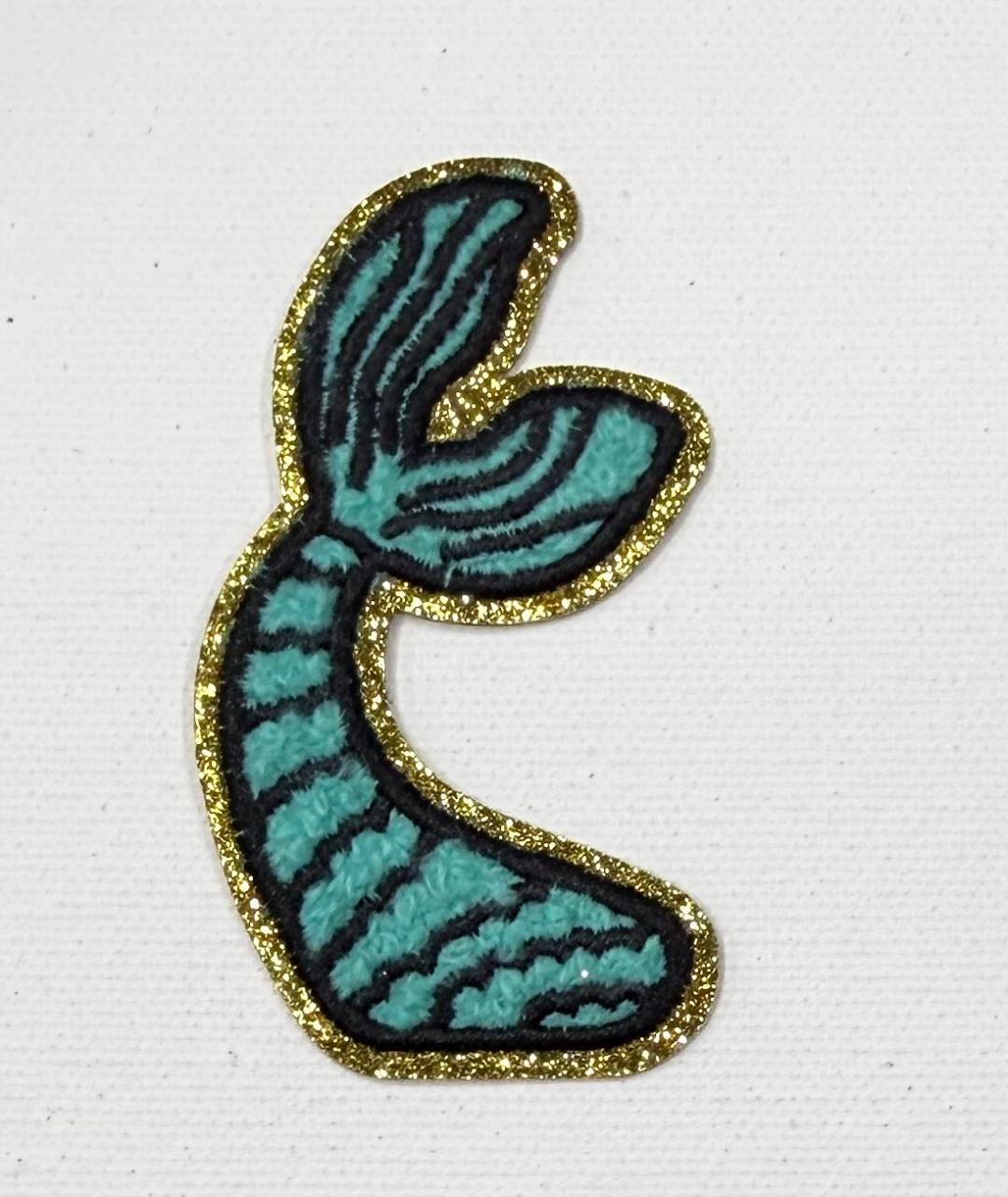 Mermaid tail hat patch, teal/black