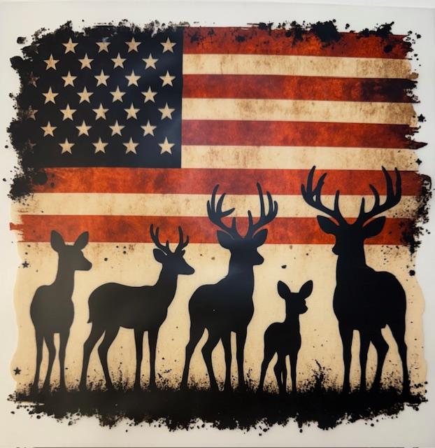 5 Deer scene, flag background
