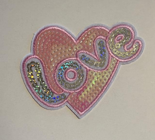 Lt pink heart. Silver Love hat patch