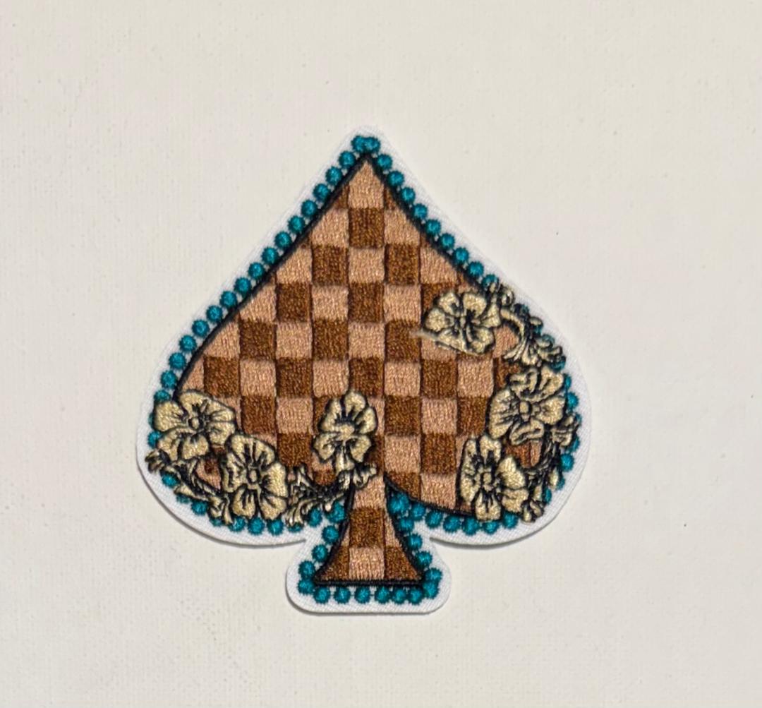 Brown/teal spade hat patch