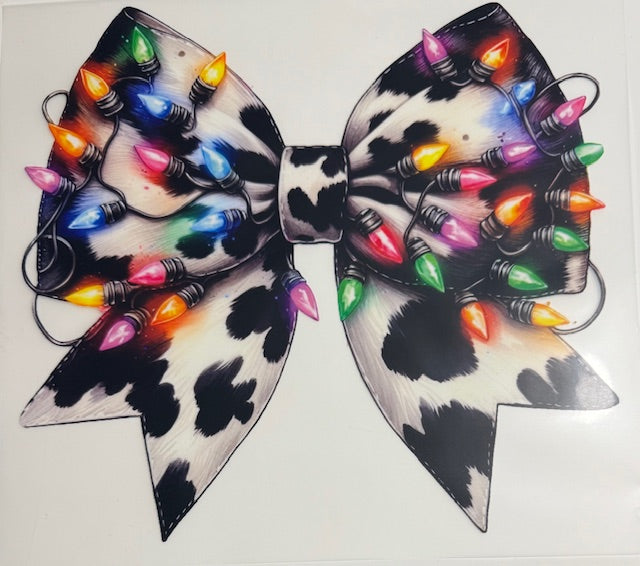 Cow print Christmas bow with lights
