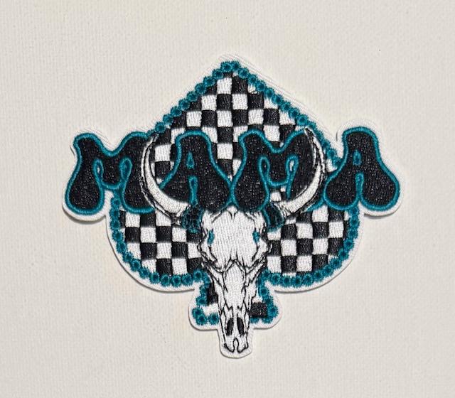 Mama spade, checkered/teal hat patch