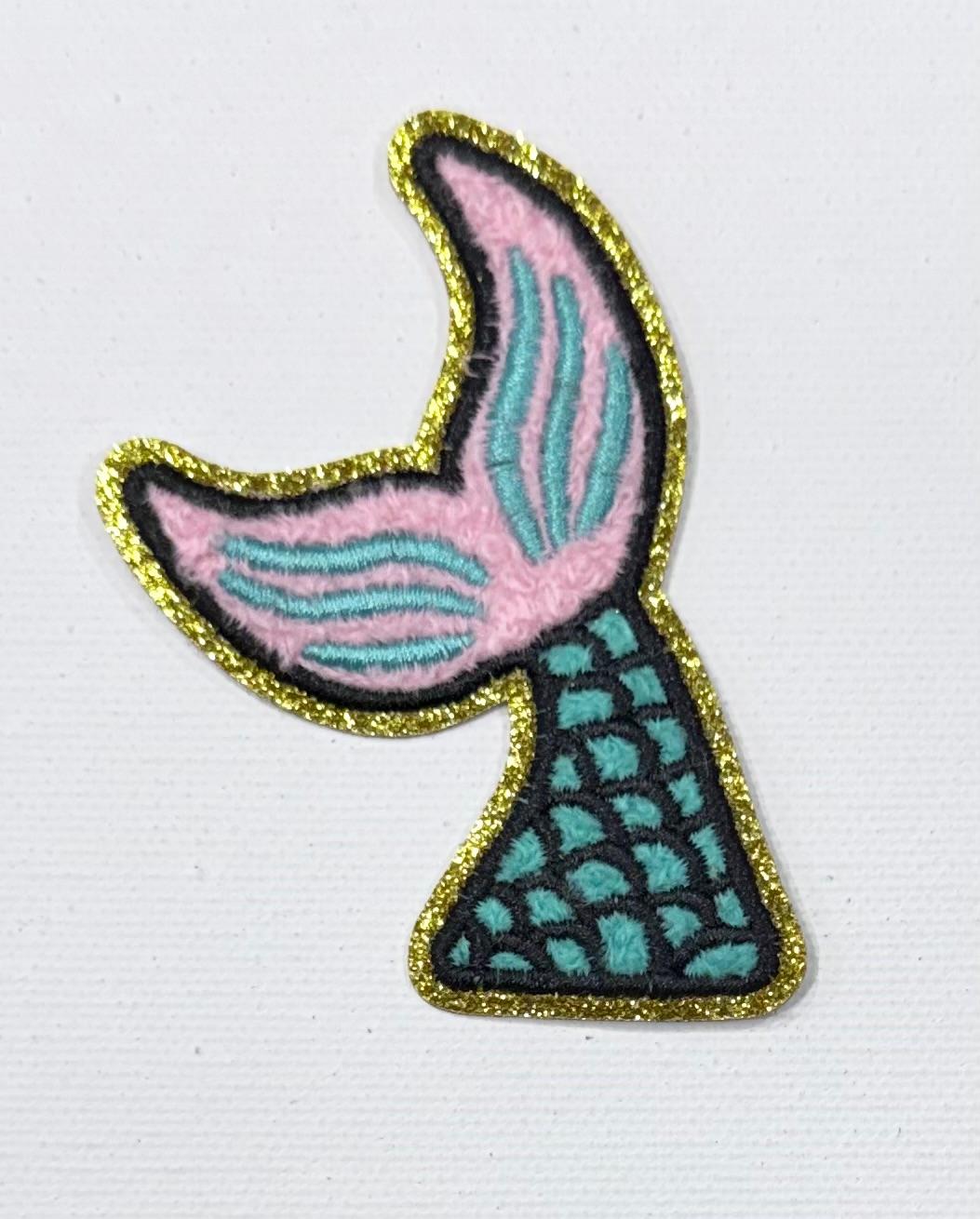 Mermaid tail hat patch-teal/blk/pink