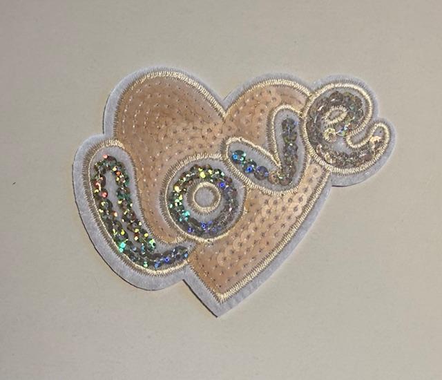 Champagne heart/ silver Love hat patch
