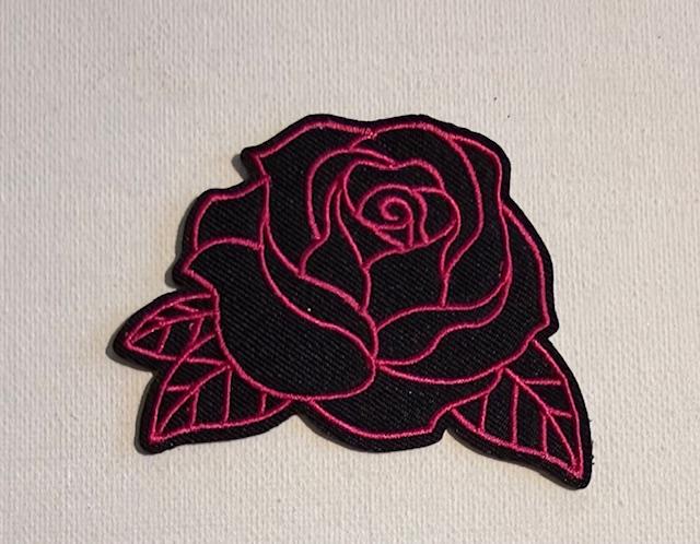 Hot pink rose outline hat patch