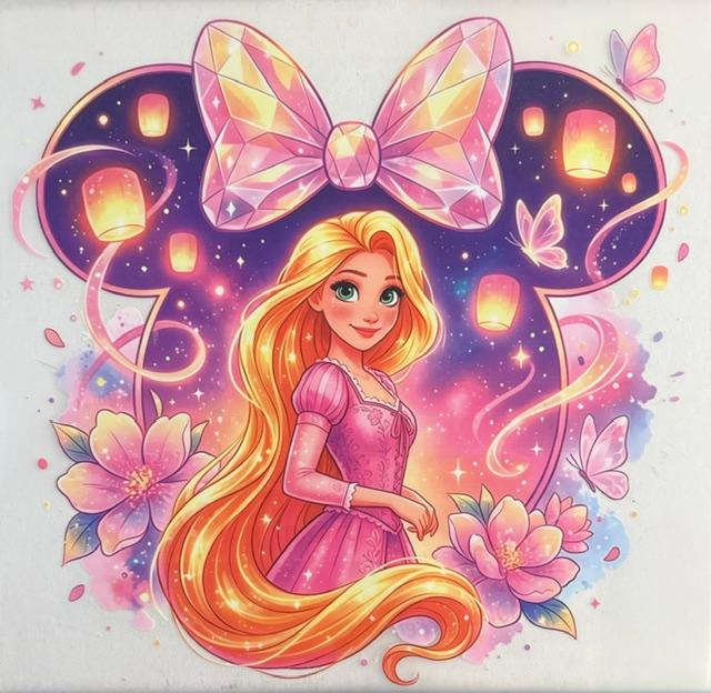 Rapunzel - in Mickey head. pink bow