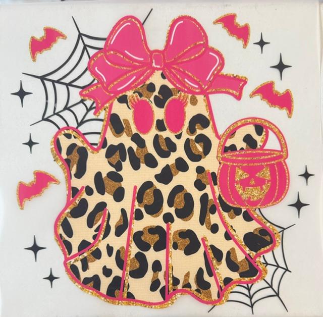 Leopard Ghost pink bow/bats