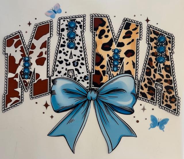 MAMA-animal print, blue bow