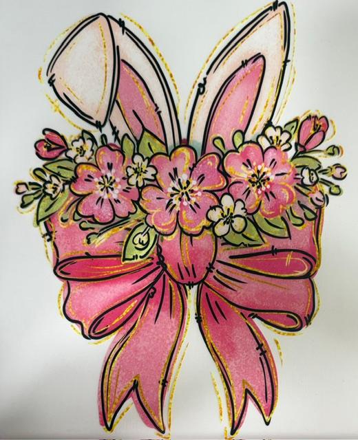 Bunny Ears, pink flowers, bow