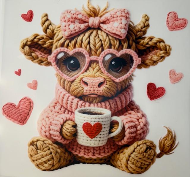 Valentines Cow, heart on coffee cup