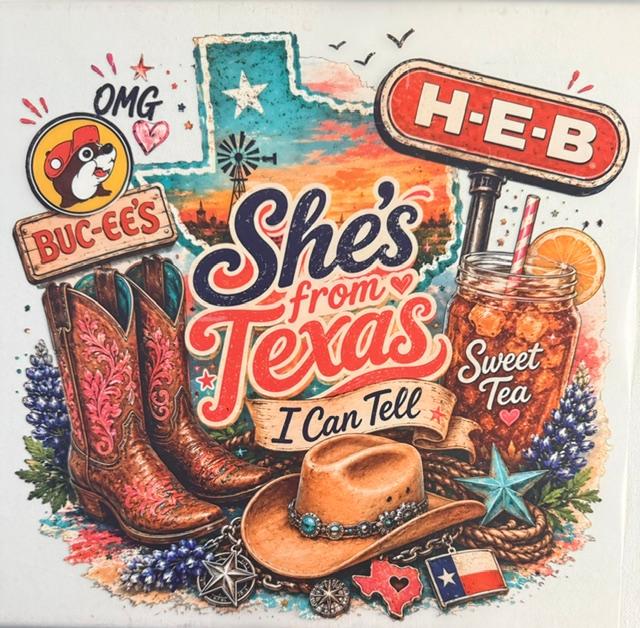 She's from Texas (HEB top right)