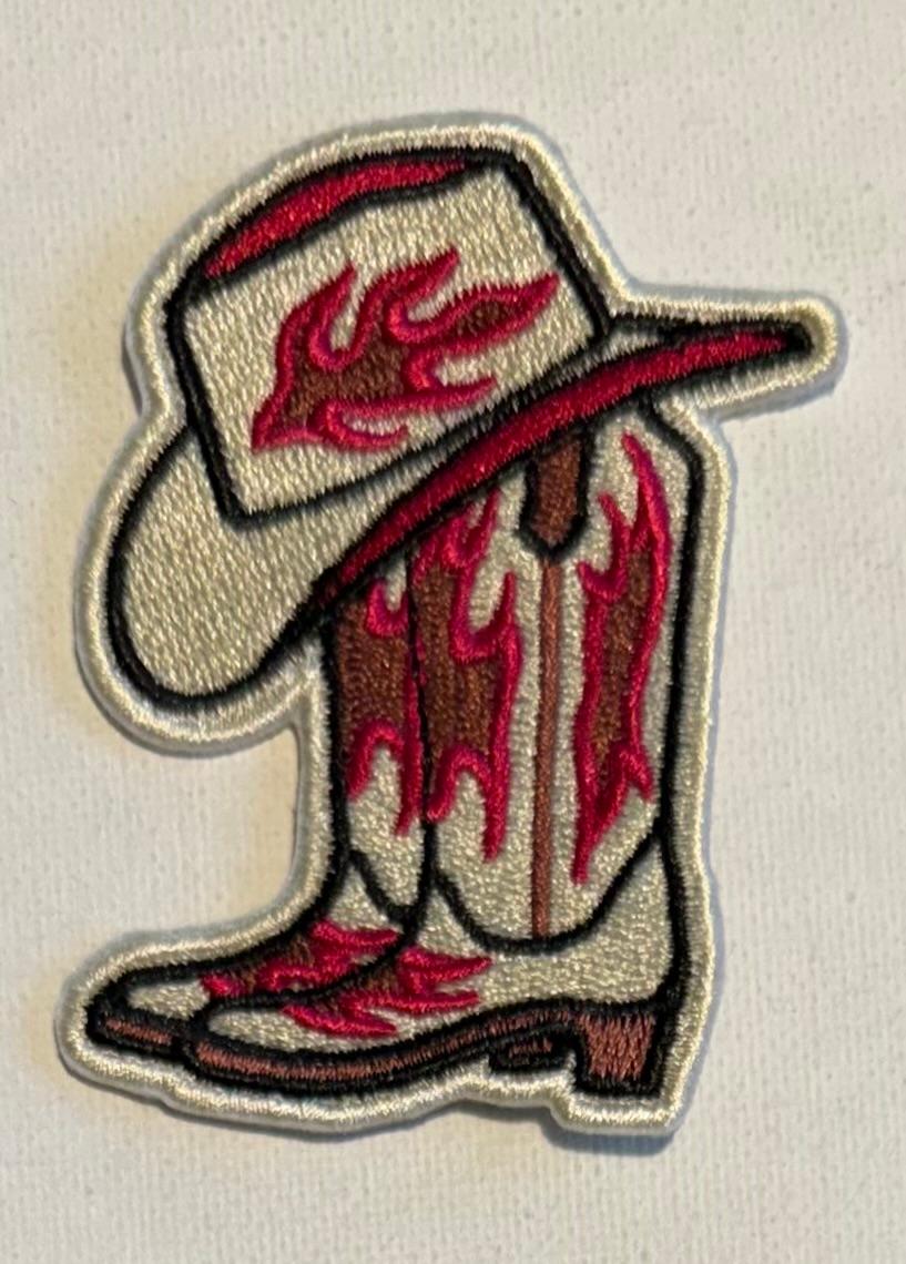 Boots & Hat, hot pink & tan hat patch