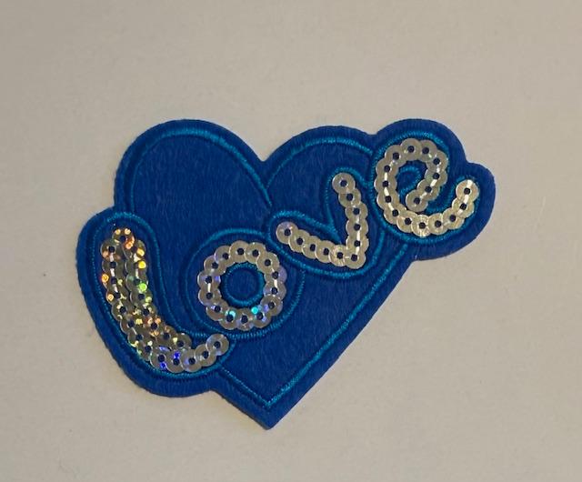Dk Blue heart, silver Love hat patch