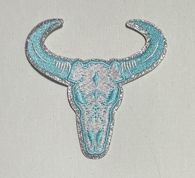Teal skull glitter patch
