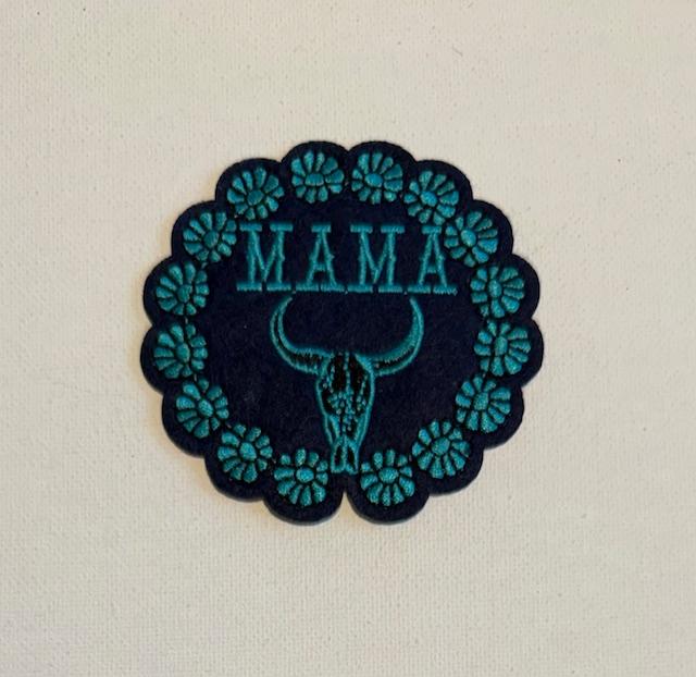 Mama, teal/ black round hat patch