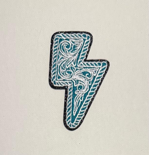 Teal/white bolt hat patch