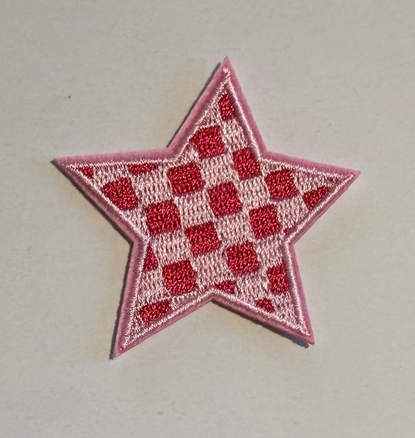 Checkered star.pink/hot pink hat patch