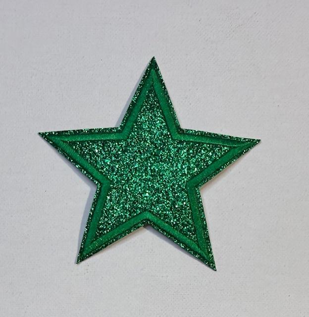 Green glitter star hat patch