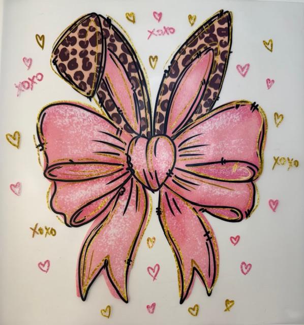 Cheetah Bunny ears, Big pink Bow