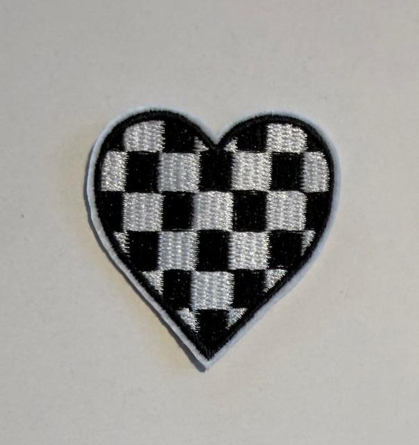 Checkered black/white heart hat patch