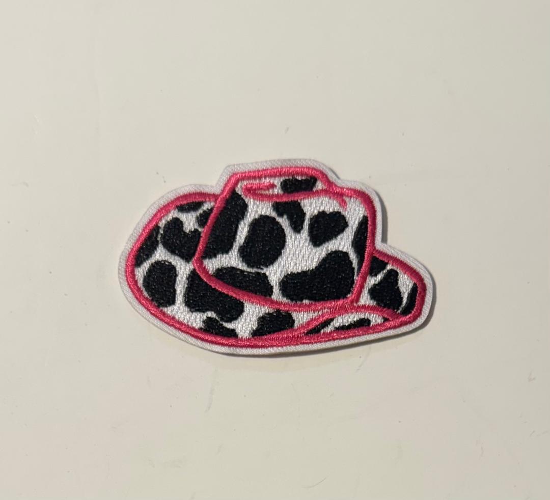 Cow print hat, pink outline-hat patch
