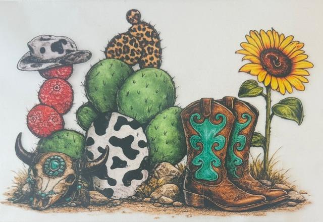 Desert scene - sunflower/boots on right
