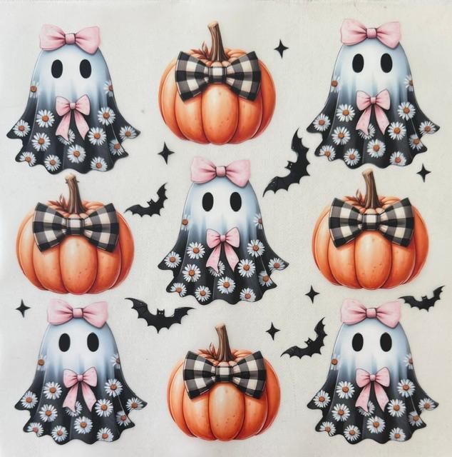 Ghost & Pumpkins - checkered bow, bats