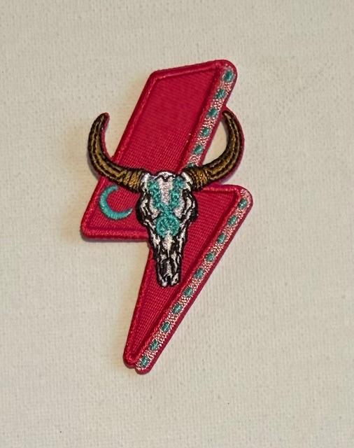 Hot pink Bolt/skull hat patch