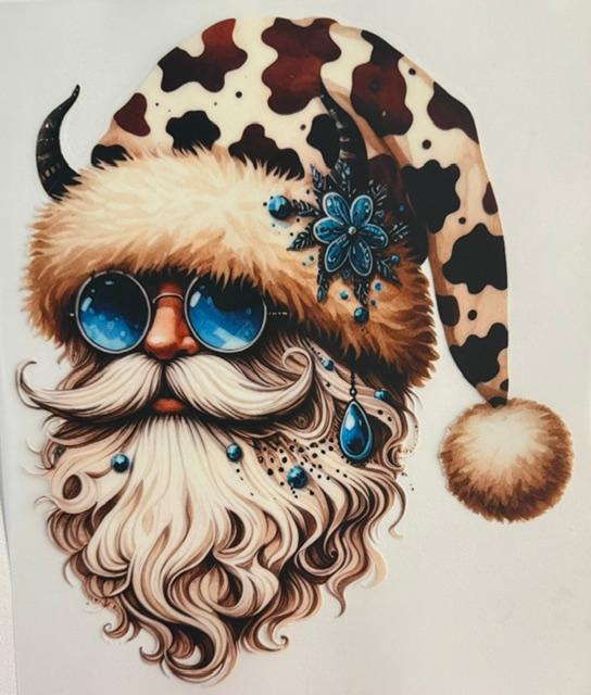 Santa - cow print hat, teal glasses