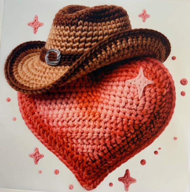 Yarn heart and cowboy hat