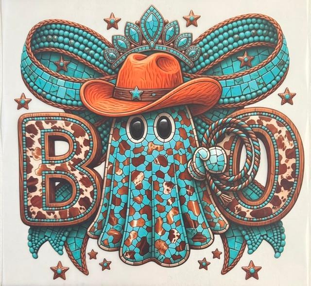 Teal Ghost, teal bow, orange hat