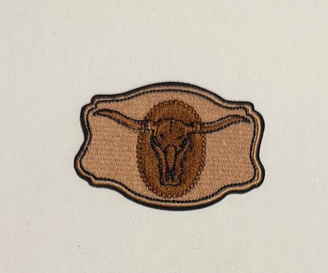 Buckle shape tan bull hat patch