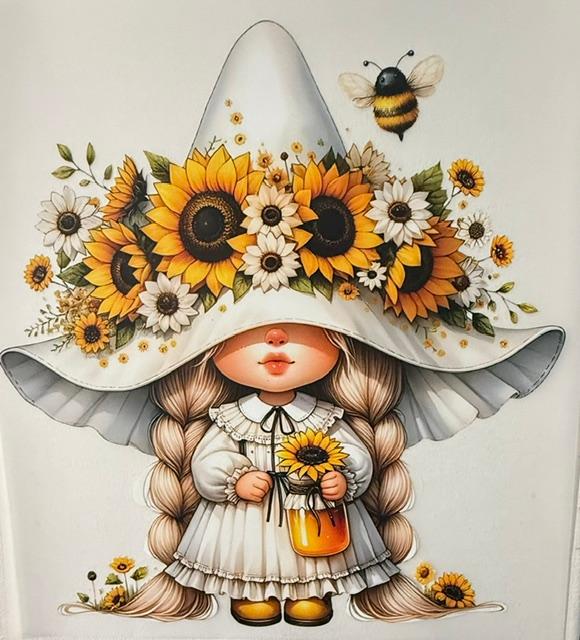 Gnome - long hair - sunflowers