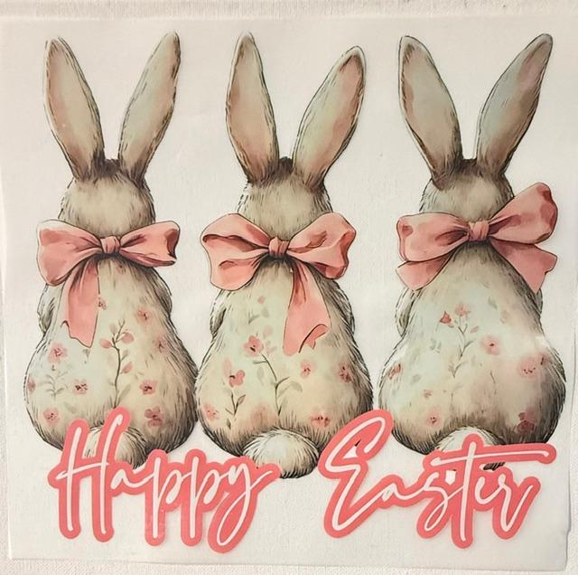 Happy Easter - 3 Bunnies Pink Bows