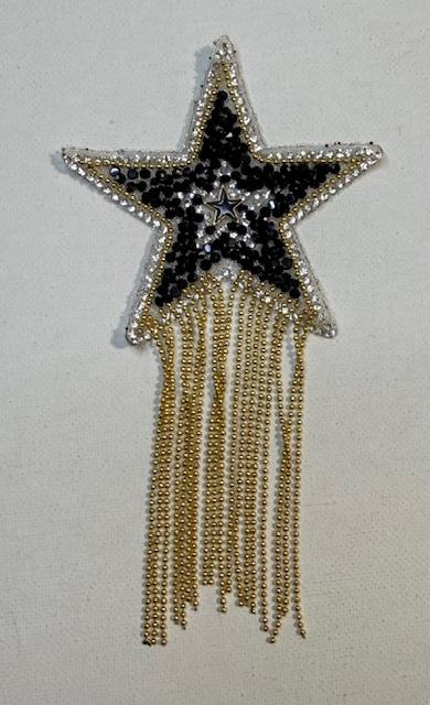 Dark blue/gold star, beaded fringe hat patch