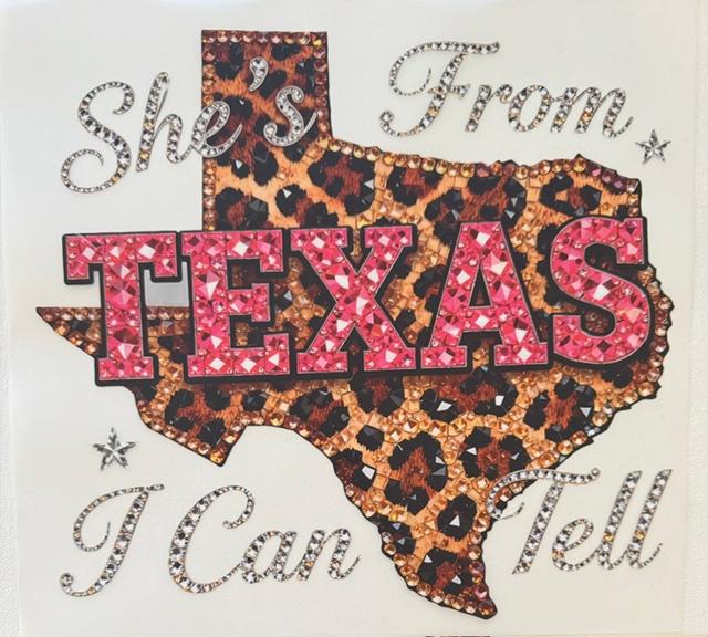 She's from Texas, I can tell-cheetah, letters diamonds