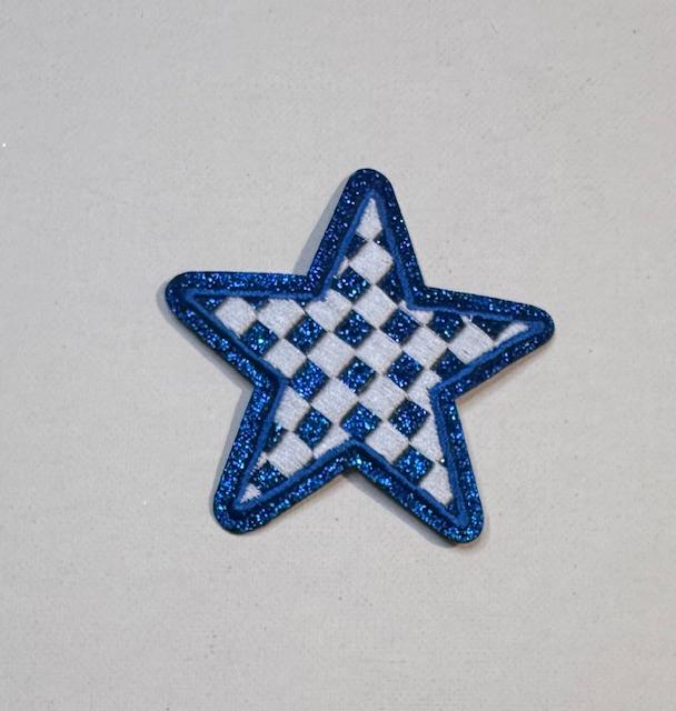 Blue Checkered star hat patch