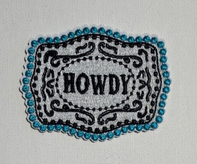 Howdy hat patch, teal outline