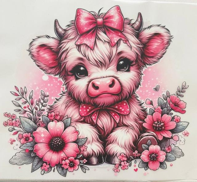 Cow - pink bow & flowers