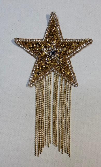 Gold Bling beaded fringe star hat patches