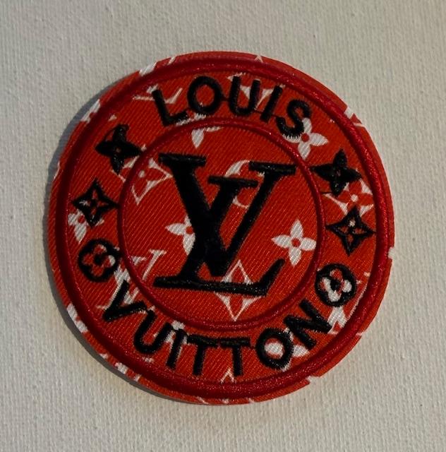 LV red round patch, black letter hat patch