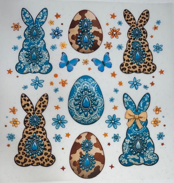 Teal Easter collage, 2 teal bunnies, 2 cheetah