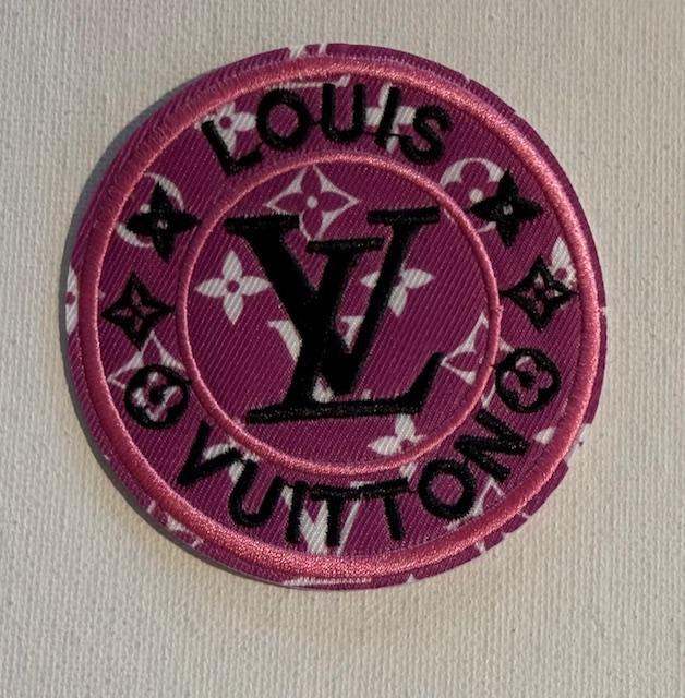 LV Pink round hat patch, black letters