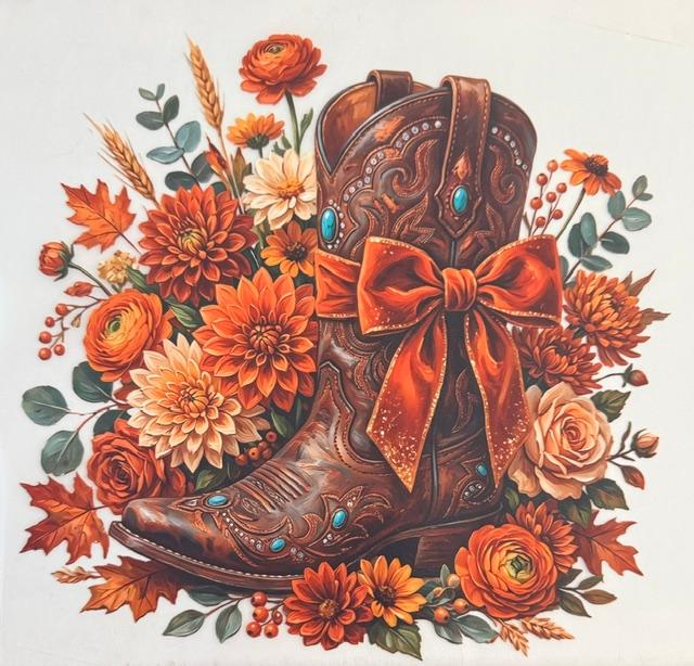 Western Boots - orange bow/flowers