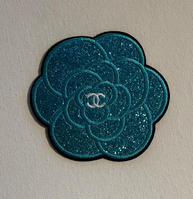 CC shimmer teal flower hat patch