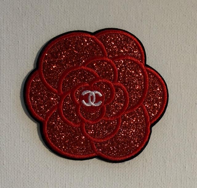 CC Red shimmer flower hat patch