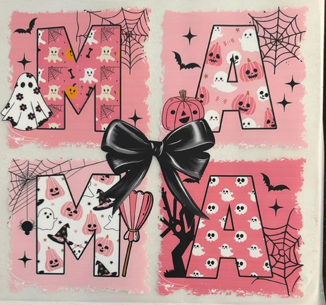 Mama - Halloween, black bow, squares