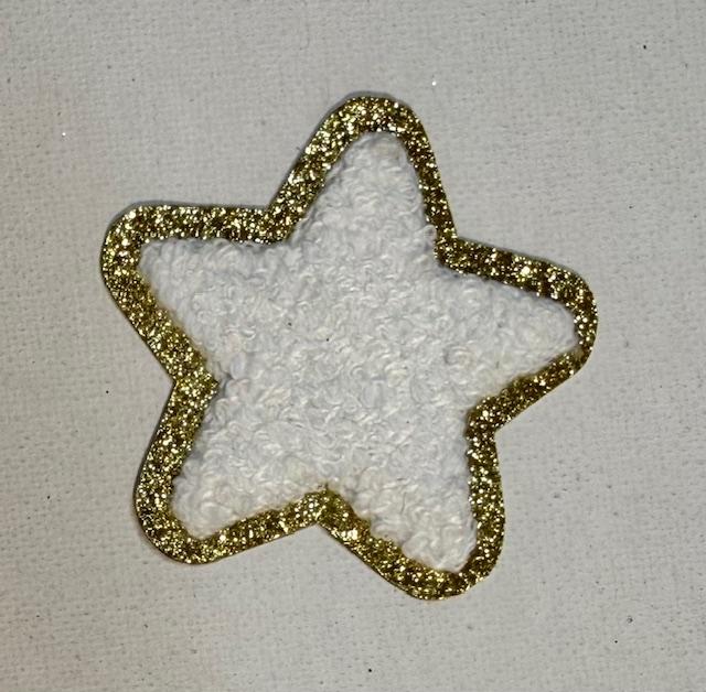 White, gold outlined star hat patch